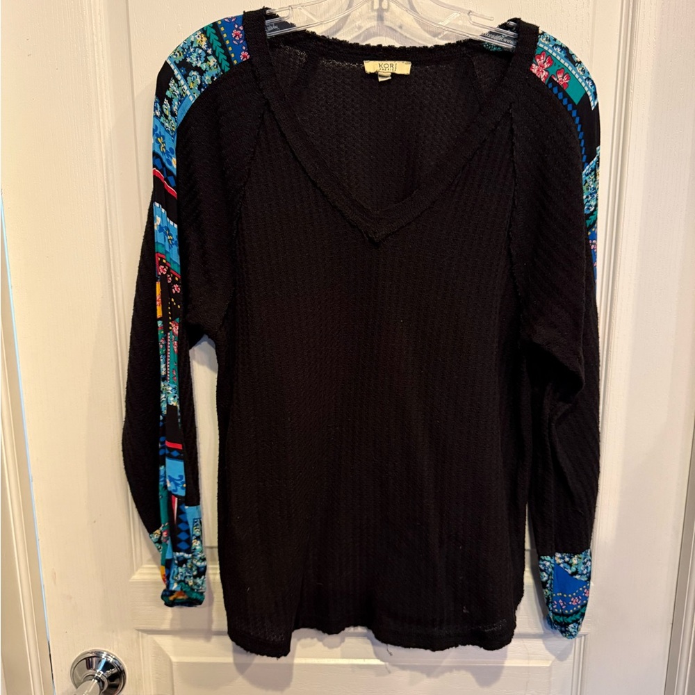 Kori Black Top with Blue Accents